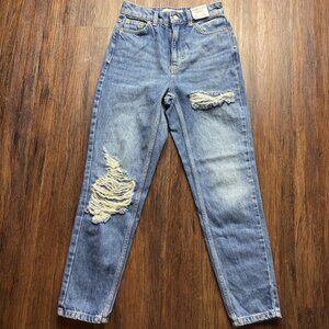 Topshop Mom Jeans Destroyed Medium Wash US 3 W25 L30